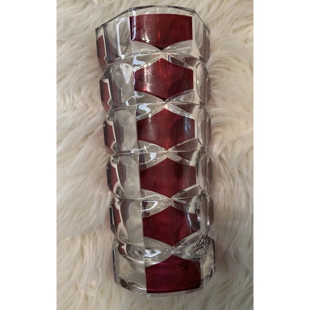 VTG French J G Durand Ruby Red Windsor‎ Rubis Crystal Geometric Glass Vase 9.5"